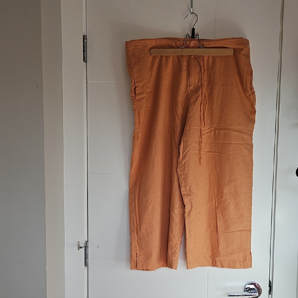 Womens Linen Orange Capri Flared Pants